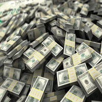 piles and stacks of banded cash money hundred dollar bills